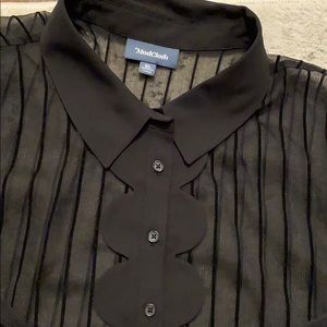 MODCLOTH Sheer Blouse with Velvet Pinstripes XL
